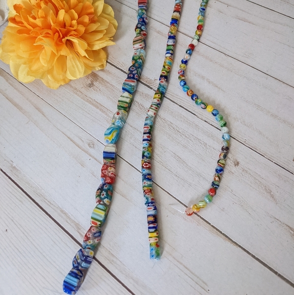 3 Multicolored Millefiori Glass  Beaded Strands - Picture 2 of 6